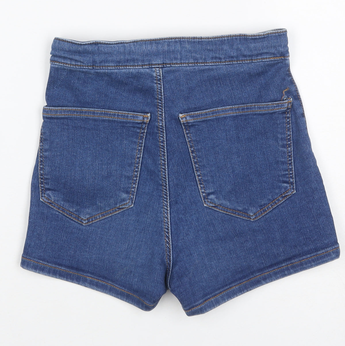Topshop MOTO Women’s Blue Denim Hot Pants Shorts UK 6 High Rise Stretch