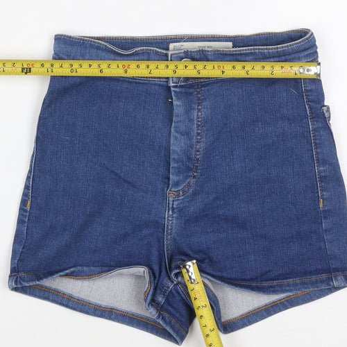 Topshop MOTO Women’s Blue Denim Hot Pants Shorts UK 6 High Rise Stretch