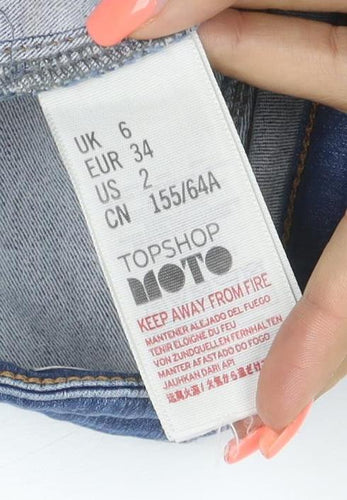 Topshop MOTO Women’s Blue Denim Hot Pants Shorts UK 6 High Rise Stretch