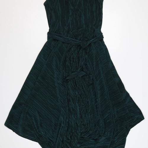Roman Women Green UK 12 Asymmetric Pleated A-Line Party Dress