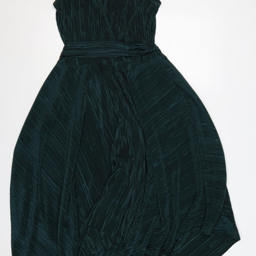 Roman Women Green UK 12 Asymmetric Pleated A-Line Party Dress
