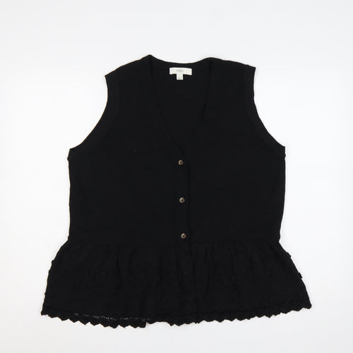 Marks and Spencer Women Black Large Sleeveless V-Neck Lace Tunic Top