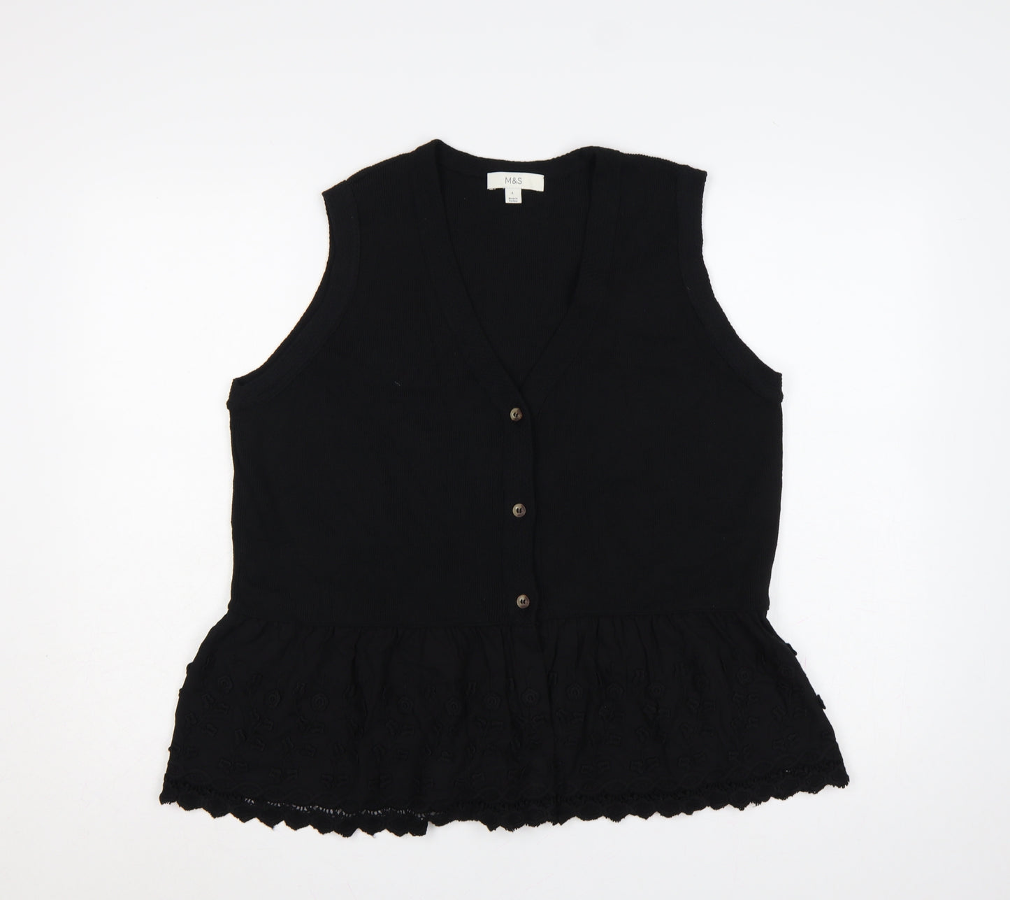 Marks and Spencer Women Black Large Sleeveless V-Neck Lace Tunic Top