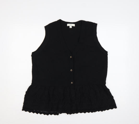 Marks and Spencer Women Black Large Sleeveless V-Neck Lace Tunic Top