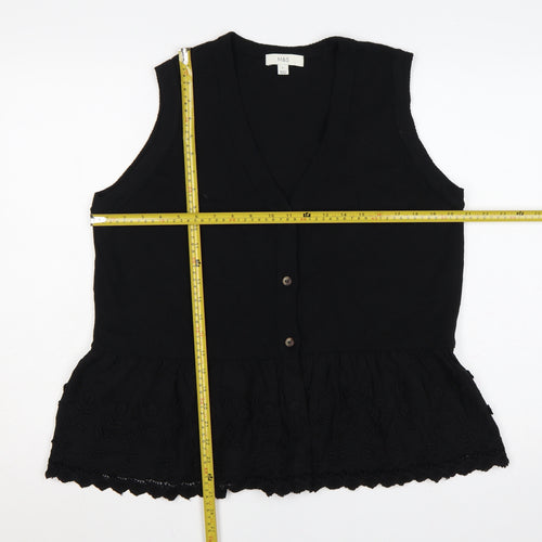Marks and Spencer Women Black Large Sleeveless V-Neck Lace Tunic Top