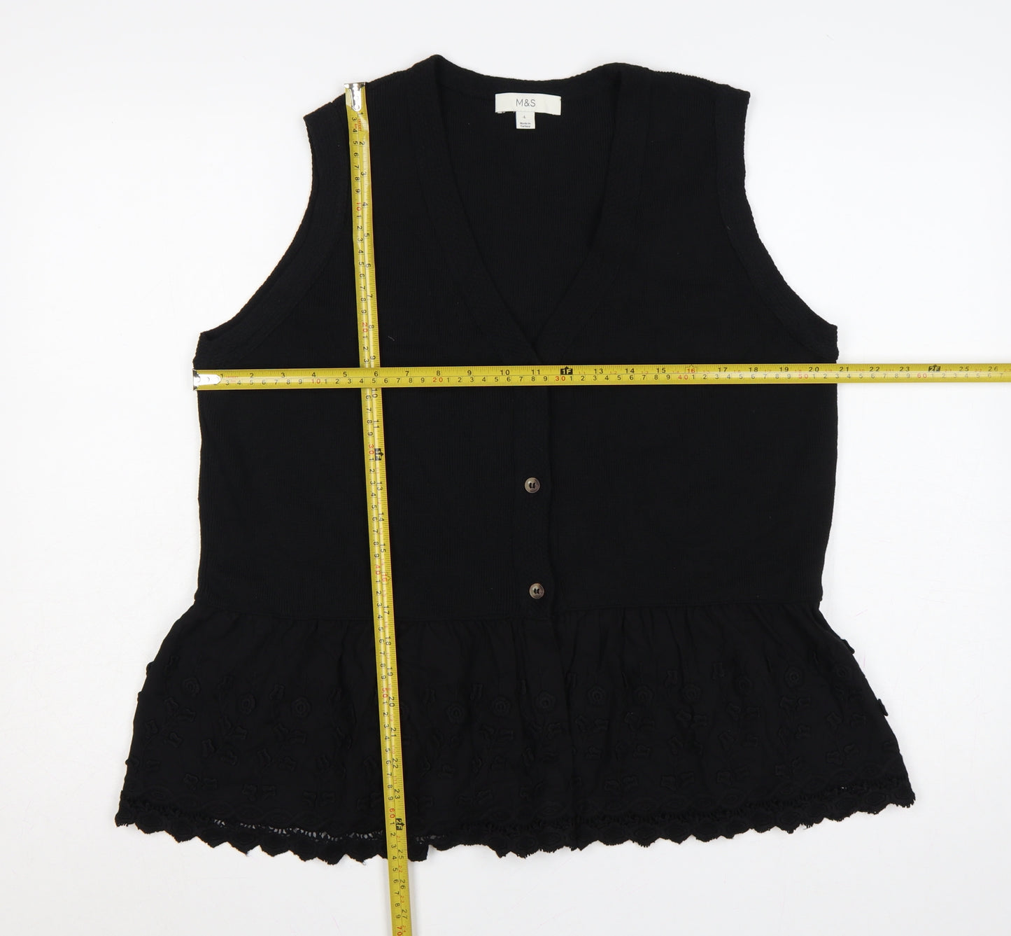 Marks and Spencer Women Black Large Sleeveless V-Neck Lace Tunic Top