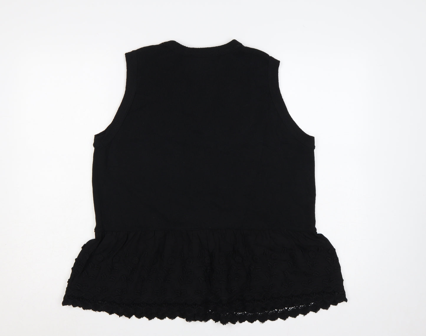 Marks and Spencer Women Black Large Sleeveless V-Neck Lace Tunic Top