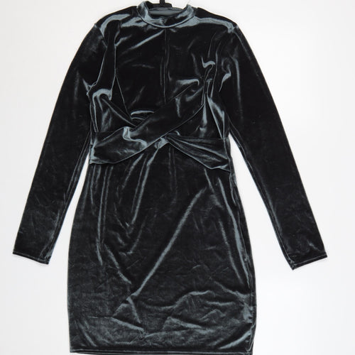 Topshop Women Black UK 10 Velvet Bodycon High Neck Party Dress