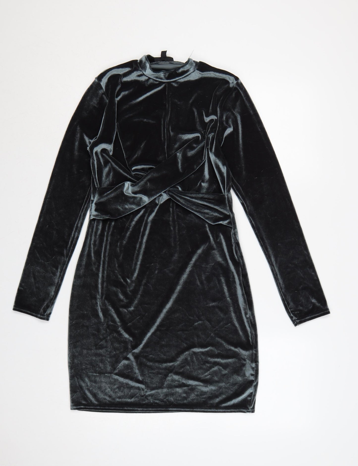 Topshop Women Black UK 10 Velvet Bodycon High Neck Party Dress