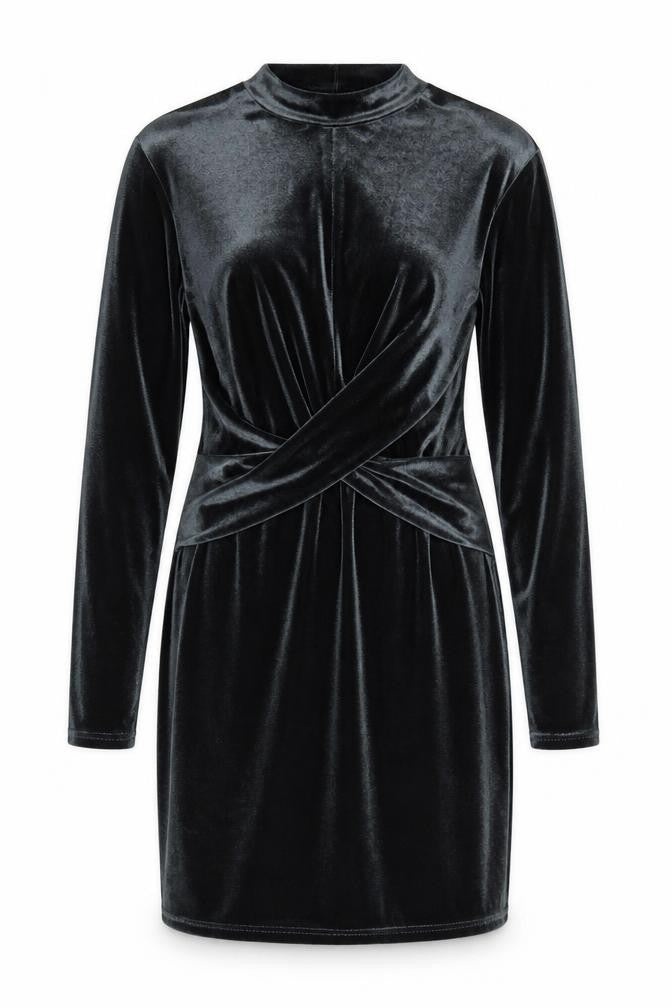 Topshop Women Black UK 10 Velvet Bodycon High Neck Party Dress