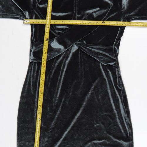 Topshop Women Black UK 10 Velvet Bodycon High Neck Party Dress
