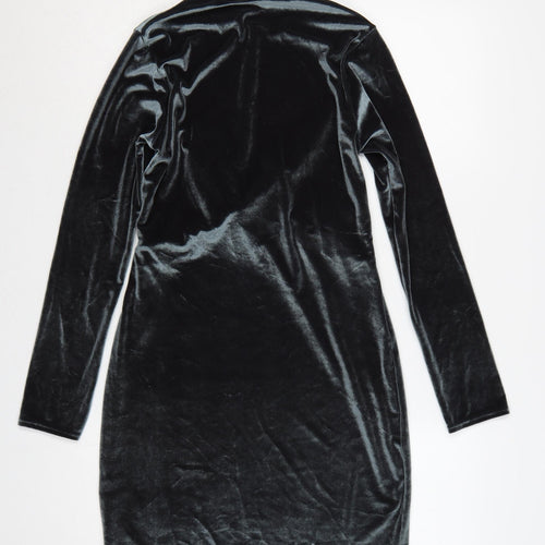 Topshop Women Black UK 10 Velvet Bodycon High Neck Party Dress