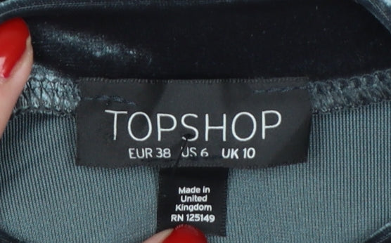 Topshop Women Black UK 10 Velvet Bodycon High Neck Party Dress