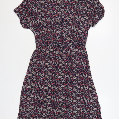 Fat Face Women Blue Floral Fit & Flare Short Sleeve Dress UK 14