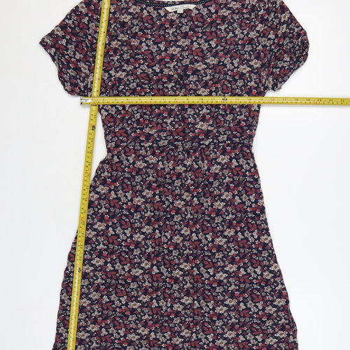 Fat Face Women Blue Floral Fit & Flare Short Sleeve Dress UK 14