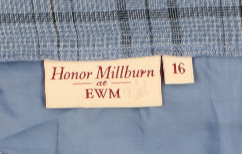 Honor Milburn EWM Women Blue Plaid Pleated Knee Length Skirt UK 16