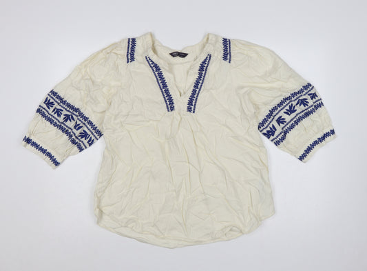 Marks & Spencer Women Ivory UK 14 Boho Embroidered Cotton Tunic Blouse
