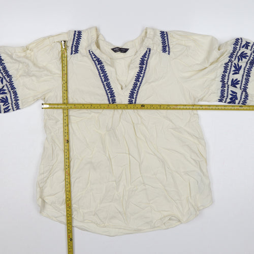 Marks & Spencer Women Ivory UK 14 Boho Embroidered Cotton Tunic Blouse