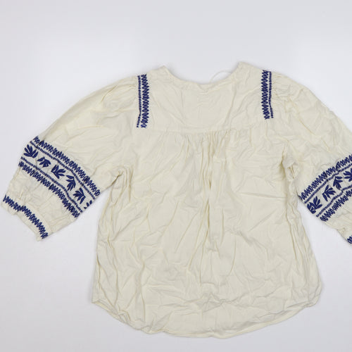 Marks & Spencer Women Ivory UK 14 Boho Embroidered Cotton Tunic Blouse