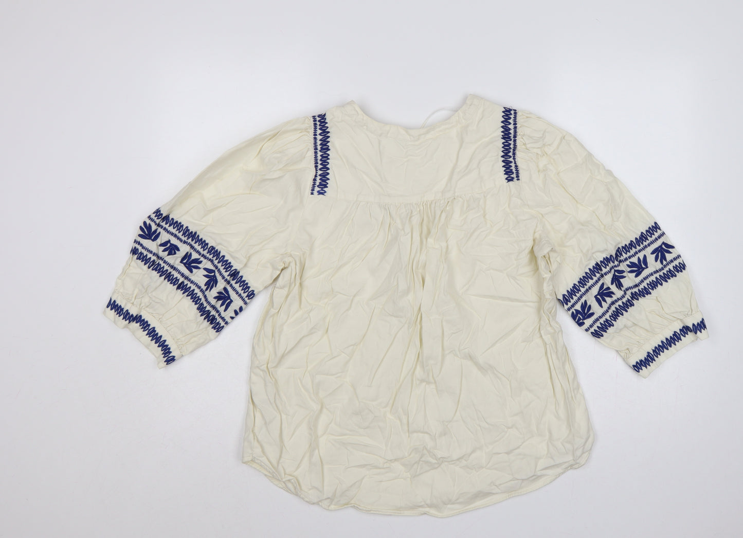 Marks & Spencer Women Ivory UK 14 Boho Embroidered Cotton Tunic Blouse