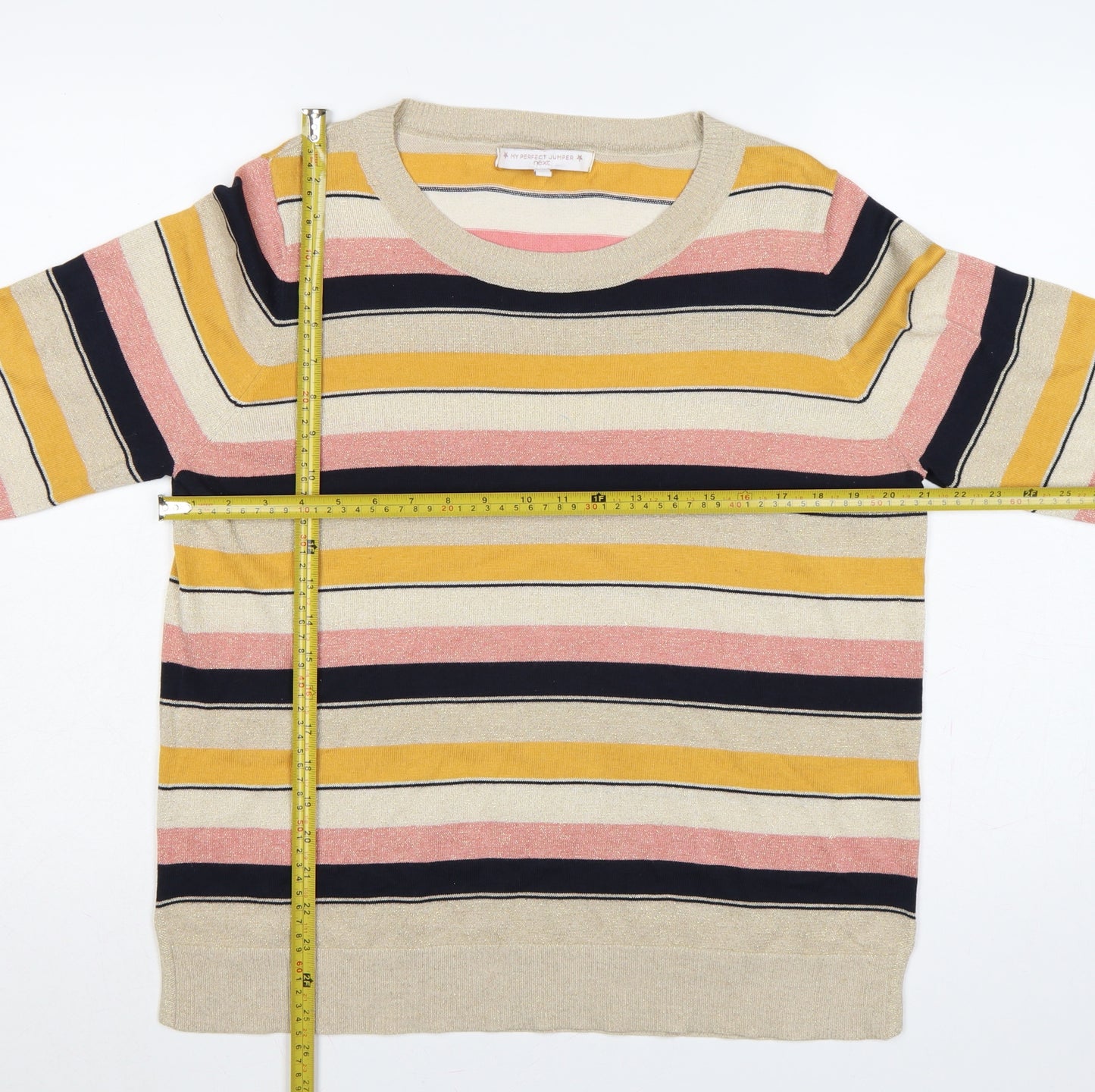 Next Women Multicoloured UK 16 Striped Crew Neck Knit Glitter Jumper