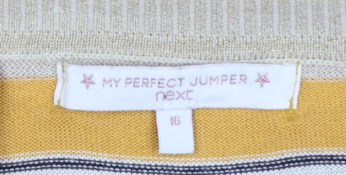 Next Women Multicoloured UK 16 Striped Crew Neck Knit Glitter Jumper