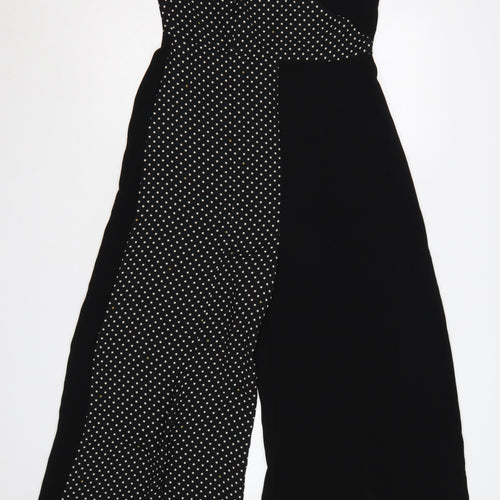 Topshop Women Black Polka Dot Wide-Leg Strappy Jumpsuit UK 10