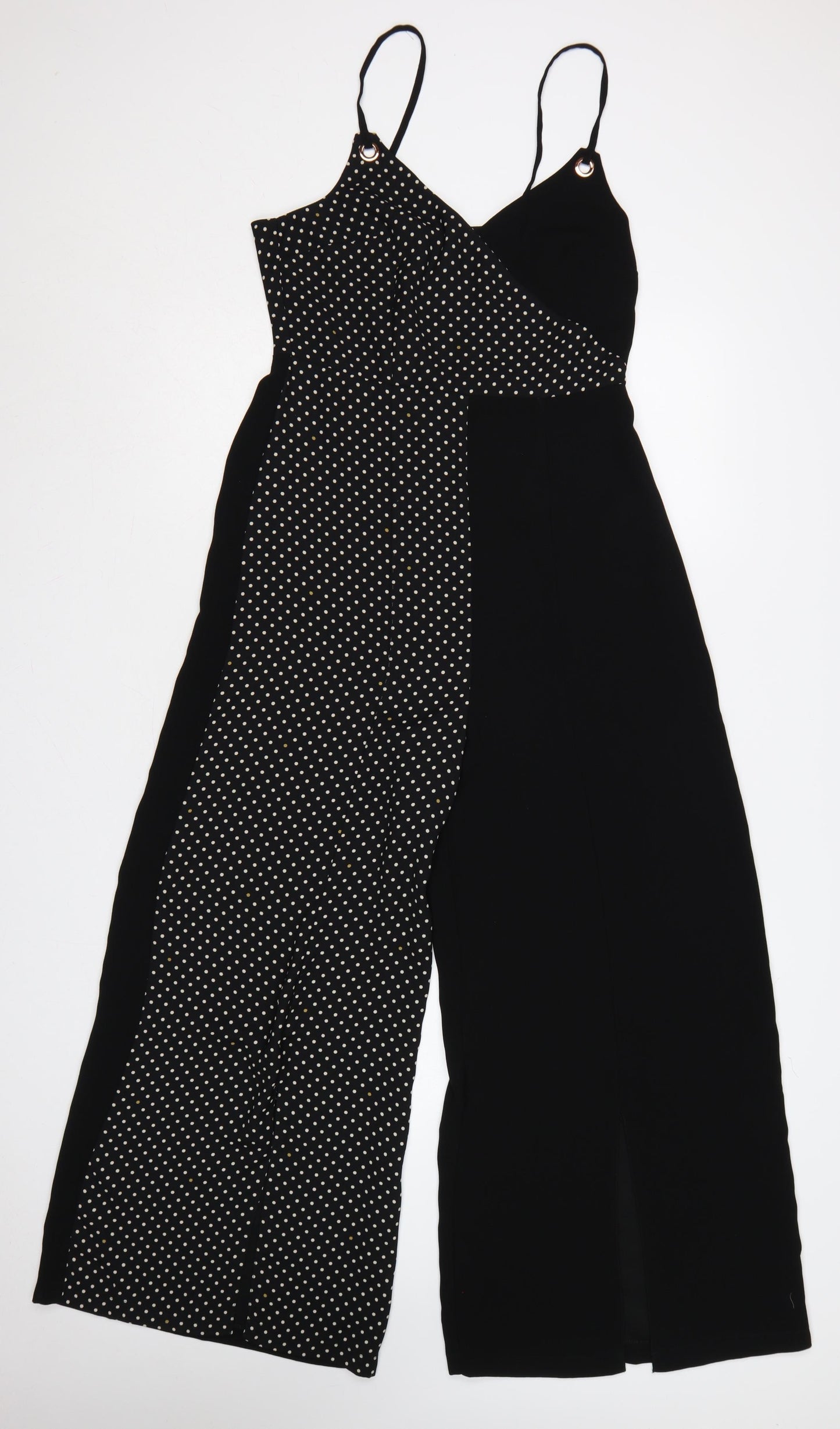 Topshop Women Black Polka Dot Wide-Leg Strappy Jumpsuit UK 10