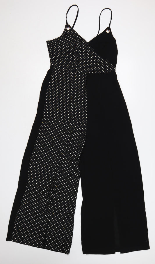 Topshop Women Black Polka Dot Wide-Leg Strappy Jumpsuit UK 10