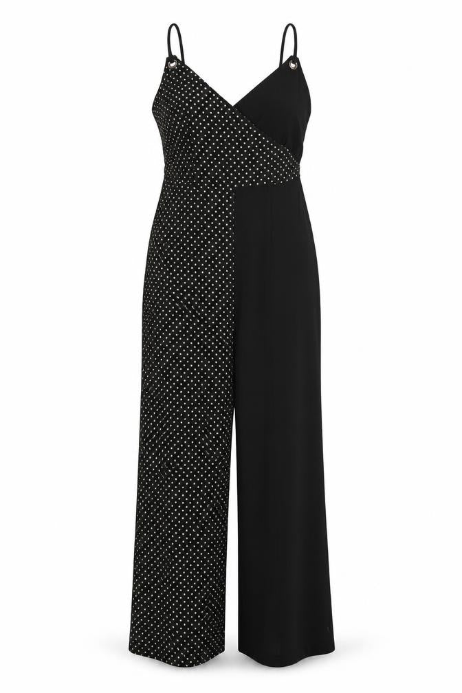 Topshop Women Black Polka Dot Wide-Leg Strappy Jumpsuit UK 10
