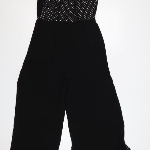 Topshop Women Black Polka Dot Wide-Leg Strappy Jumpsuit UK 10