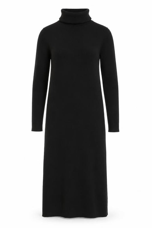 Front view of Sonsandar Women Black, size 8, Long Roll Neck Knit Jumper Dress