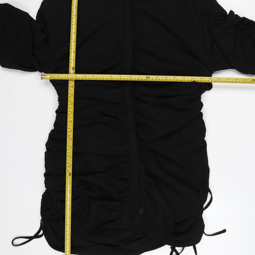 PrettyLittleThing Plus Women Black UK 16 Ruched Collared Shirt Dress
