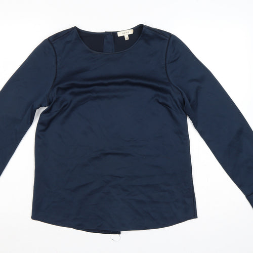 Reiss Women Blue UK 8 Long Sleeve Balloon Sleeve Back Button Blouse