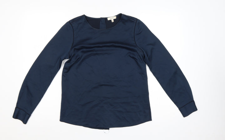 Reiss Women Blue UK 8 Long Sleeve Balloon Sleeve Back Button Blouse
