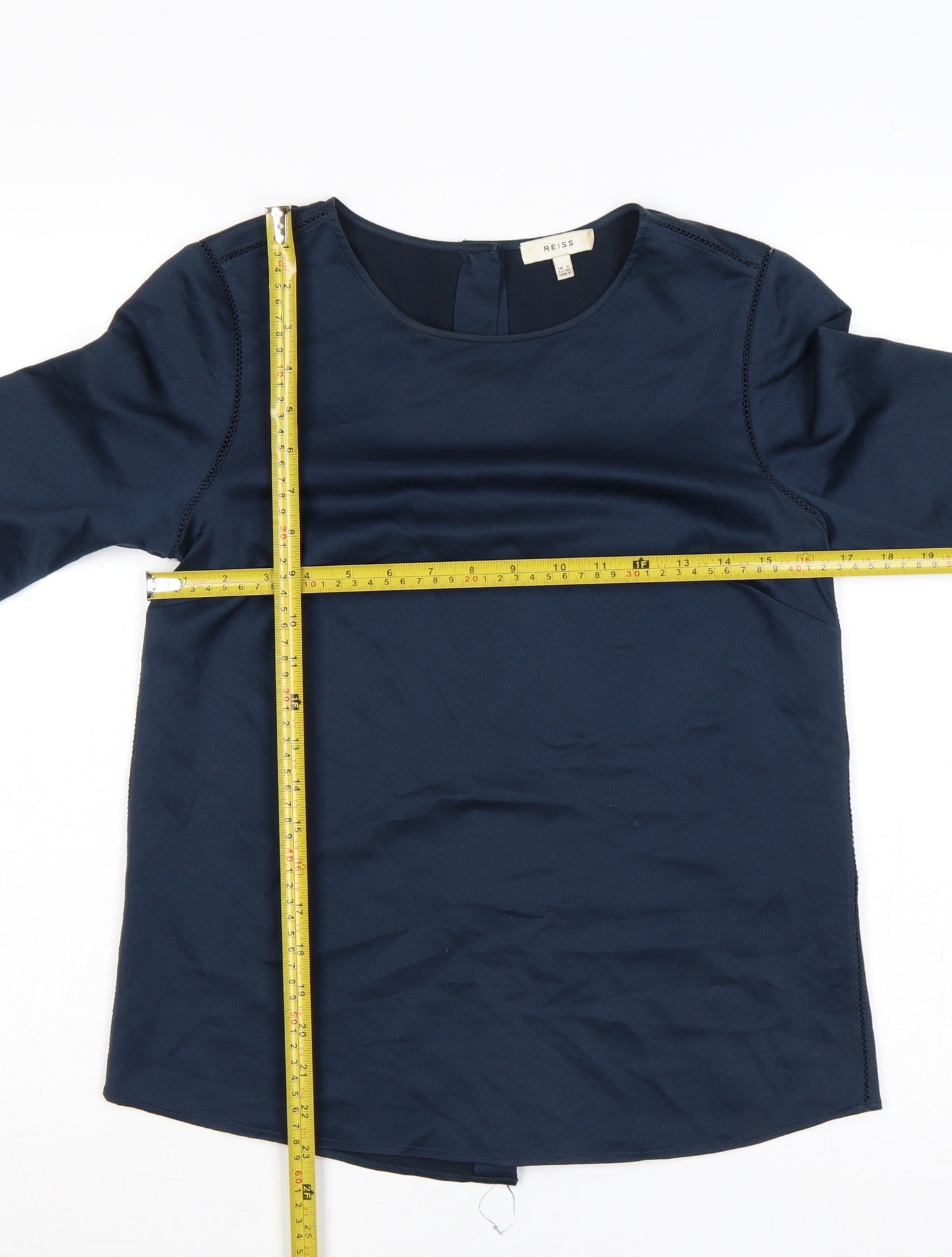 Reiss Women Blue UK 8 Long Sleeve Balloon Sleeve Back Button Blouse