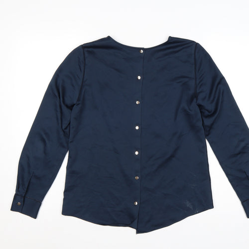 Reiss Women Blue UK 8 Long Sleeve Balloon Sleeve Back Button Blouse