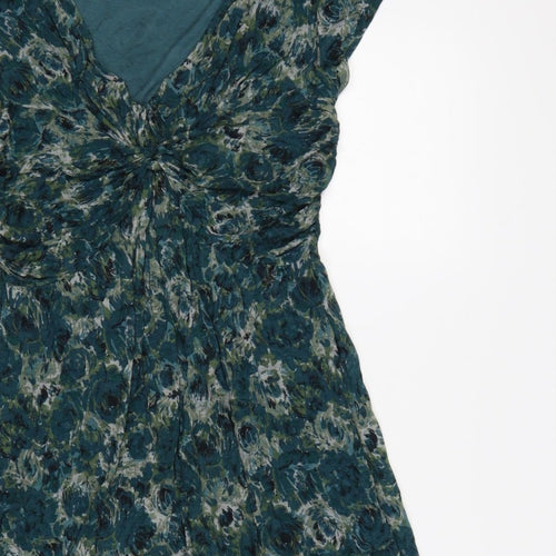 Jigsaw Women Green Floral M Fit & Flare Knee Length V-Neck Jersey Dress