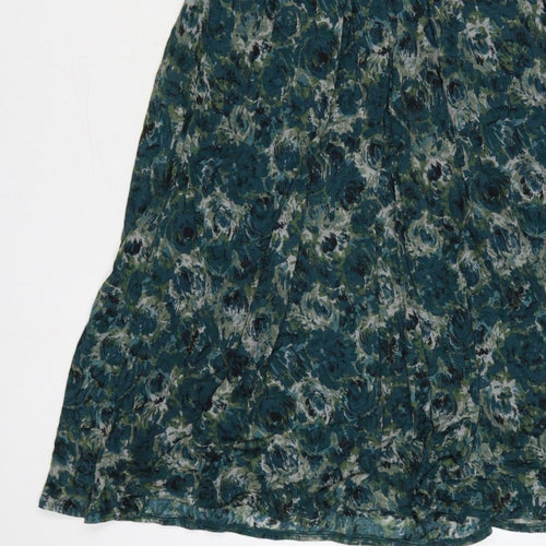 Jigsaw Women Green Floral M Fit & Flare Knee Length V-Neck Jersey Dress