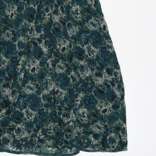 Jigsaw Women Green Floral M Fit & Flare Knee Length V-Neck Jersey Dress