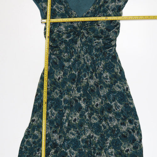 Jigsaw Women Green Floral M Fit & Flare Knee Length V-Neck Jersey Dress