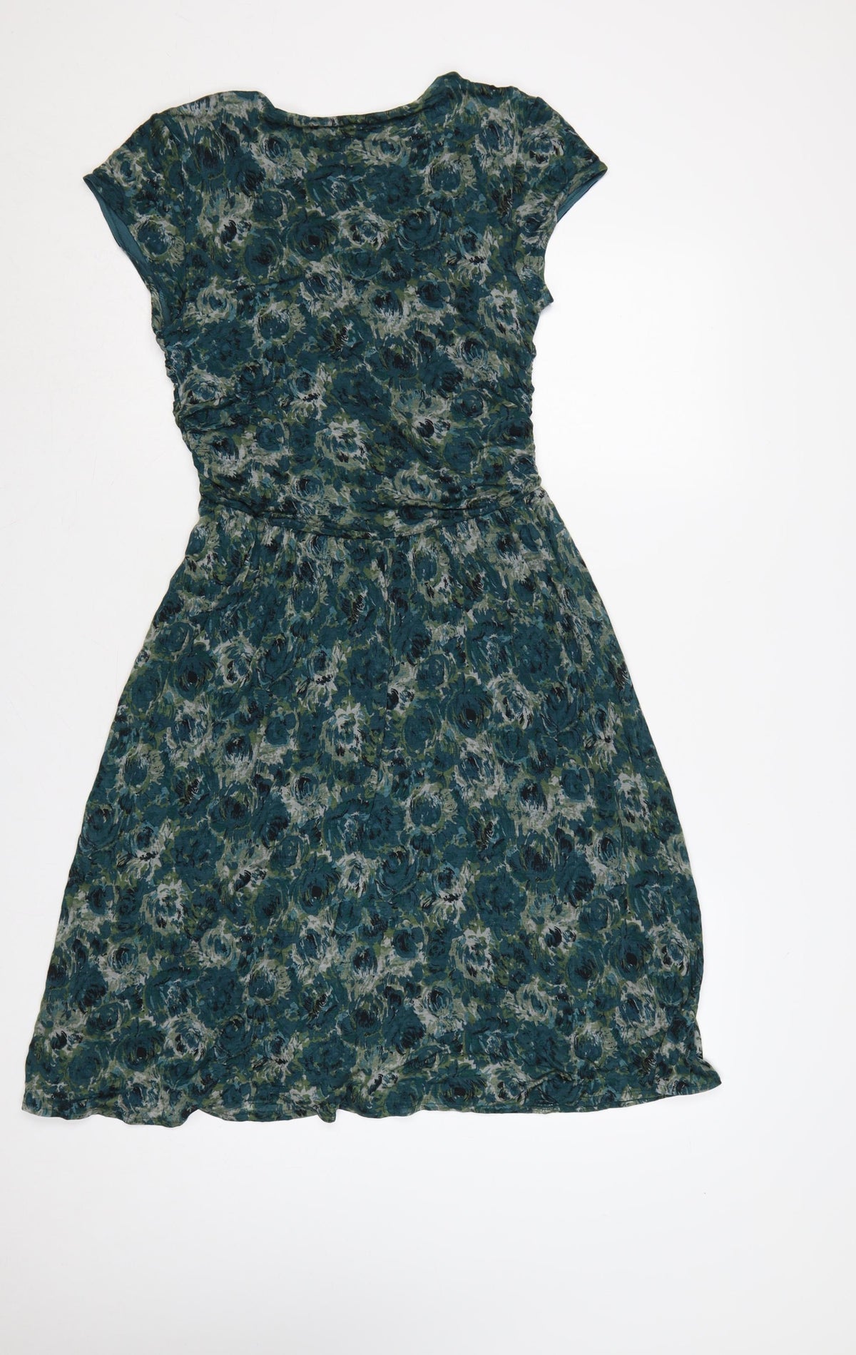 Jigsaw Women Green Floral M Fit & Flare Knee Length V-Neck Jersey Dress