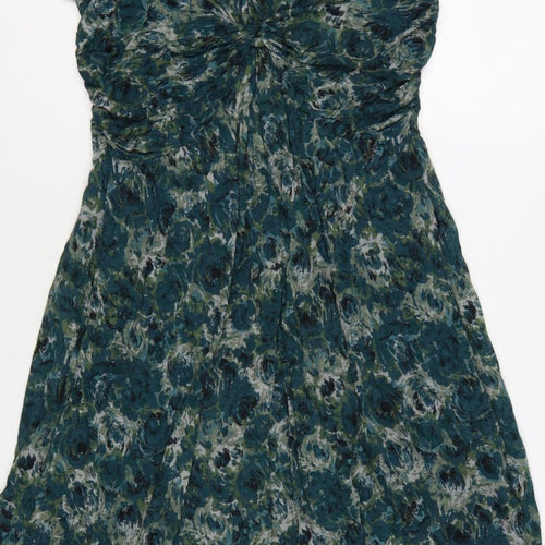 Jigsaw Women Green Floral M Fit & Flare Knee Length V-Neck Jersey Dress