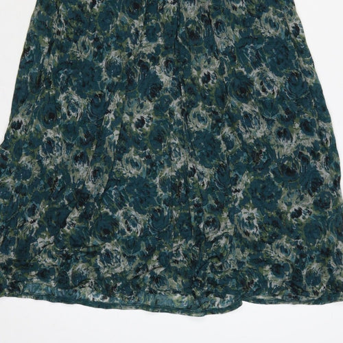 Jigsaw Women Green Floral M Fit & Flare Knee Length V-Neck Jersey Dress
