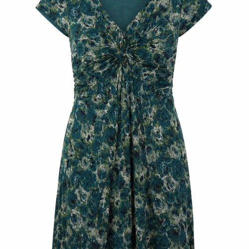 Jigsaw Women Green Floral M Fit & Flare Knee Length V-Neck Jersey Dress