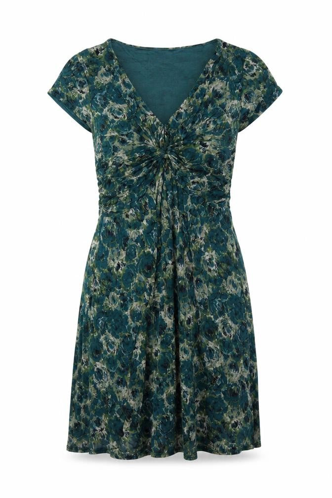 Jigsaw Women Green Floral M Fit & Flare Knee Length V-Neck Jersey Dress
