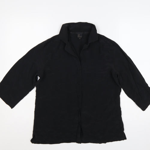 John Lewis Women’s Black Silk UK 14 3/4 Sleeve Collared Button-Up Blouse