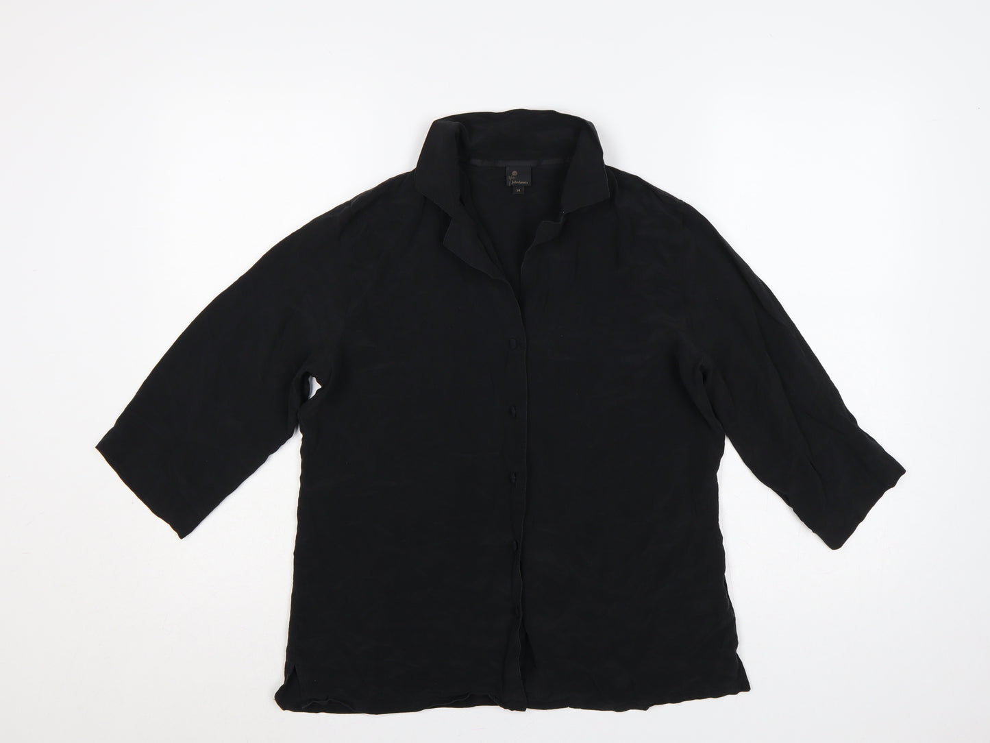 John Lewis Women’s Black Silk UK 14 3/4 Sleeve Collared Button-Up Blouse