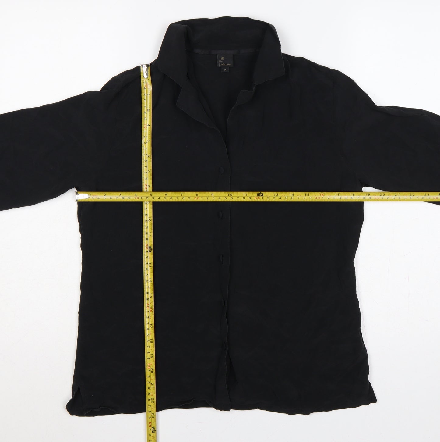 John Lewis Women’s Black Silk UK 14 3/4 Sleeve Collared Button-Up Blouse