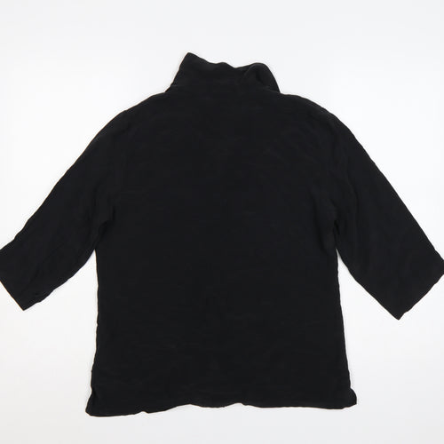 John Lewis Women’s Black Silk UK 14 3/4 Sleeve Collared Button-Up Blouse